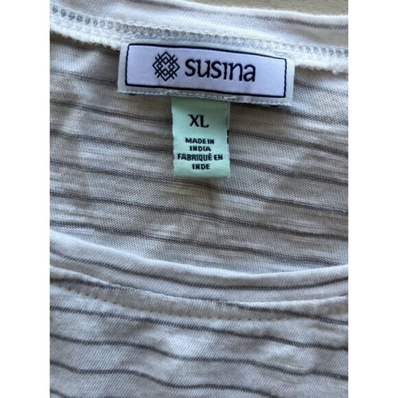 Susina XL White Ruffle Sleeve Tank Top With Gray Stripes Cotton Blend EUC - Picture 5 of 5